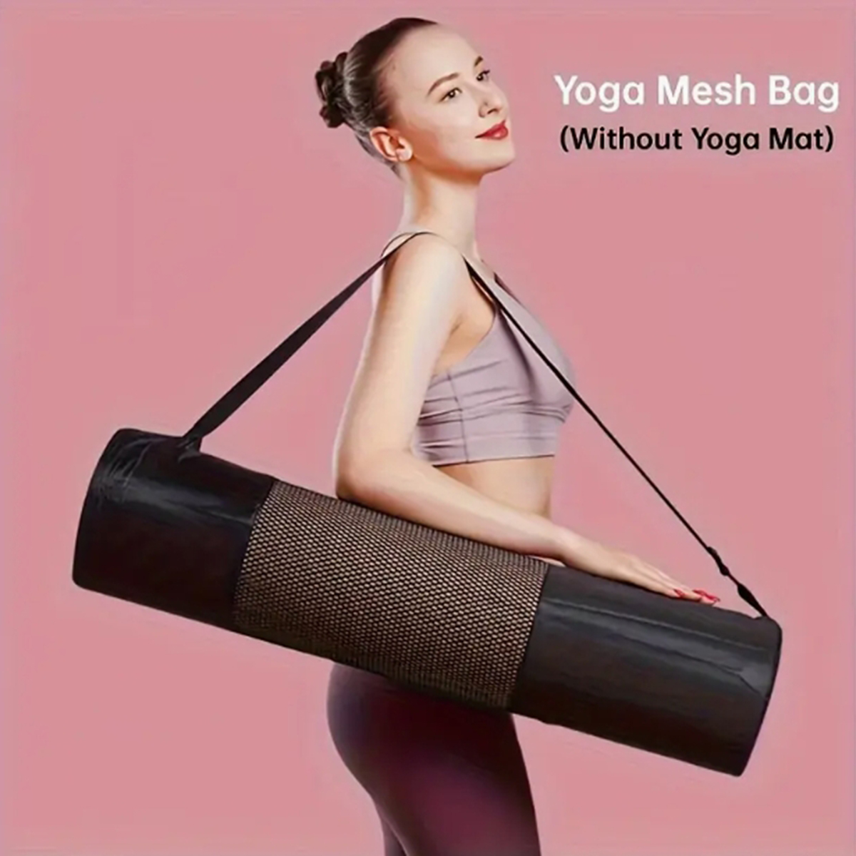 Pilates Yoga Studio - 通気性のあるヨガマット収納メッシュバッグ - 耐久性のあるオックスフォード生地、黒色、ショルダーストラップ付き、日常使用やフィットネスに最適