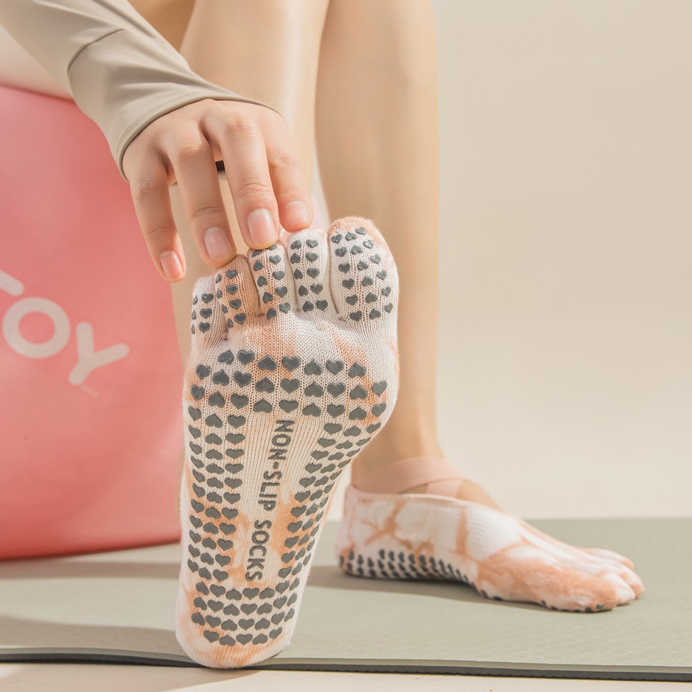 タイダイ柄の女性用5本指グリップソックス、ヨガ、ピラティス、 - Pilates And Yoga Studio のレビューと価格